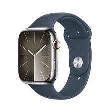 Watch SeriesÂ 9 GPS + Cellular 45mm Silver Stainless Steel Case with Storm Blue Sport Band - S/M