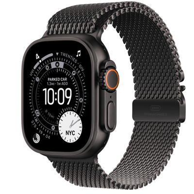 Apple Watch Ultra 3 GPS + Cellular 49mm Black Titanium Case with Black Titanium Milanese Loop - Large